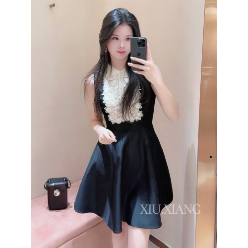 元廠紗線】趙露思同款～miu系穿搭黑色小個子無袖連衣裙高級感女