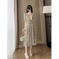 小個子碎花雪紡連衣裙女夏季2025新款氣質收腰顯瘦遮肚子a字裙子