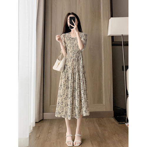 小個子碎花雪紡連衣裙女夏季2025新款氣質收腰顯瘦遮肚子a字裙子