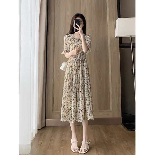 小個子碎花雪紡連衣裙女夏季2025新款氣質收腰顯瘦遮肚子a字裙子