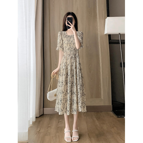 小個子碎花雪紡連衣裙女夏季2025新款氣質收腰顯瘦遮肚子a字裙子