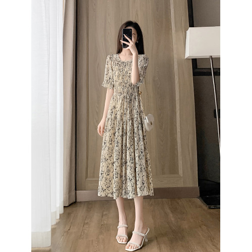 小個子碎花雪紡連衣裙女夏季2025新款氣質收腰顯瘦遮肚子a字裙子