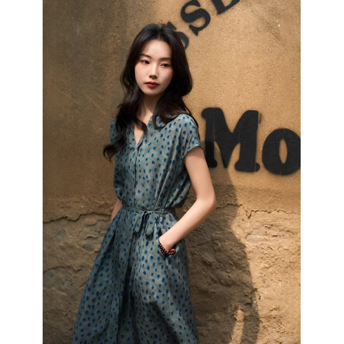 國際大牌聲瑪施2025夏新款真絲連衣裙女氣質輕薄收腰桑蠶絲中長裙