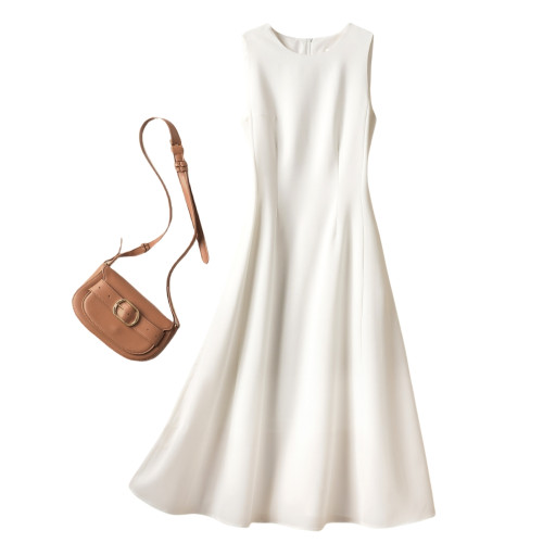 QXZL法式無袖背心裙2026春夏款A裙大擺中長白色圓領收腰連衣裙女 QXZL法式無袖背心裙2026春夏款A裙大擺中長白色圓領收腰連衣裙女