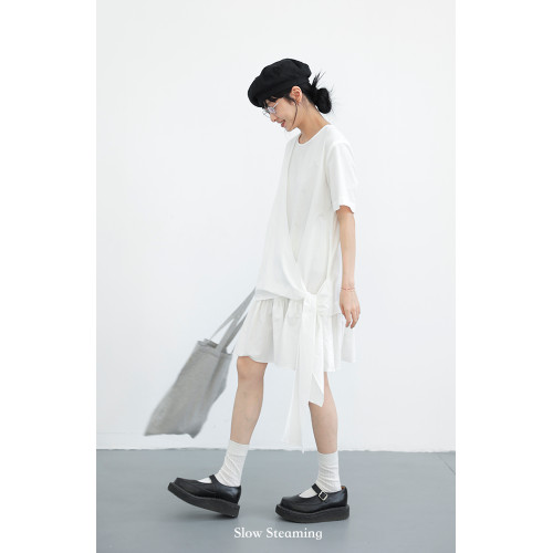 Slow Steaming“野趣2.0”原創設計感短袖寬松黑色系帶顯瘦連衣裙