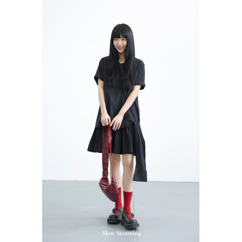 Slow Steaming“野趣2.0”原創設計感短袖寬松黑色系帶顯瘦連衣裙