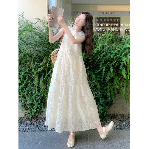法式無袖背心長裙女夏季2025新款小個子巨好看顯瘦海邊度假連衣裙