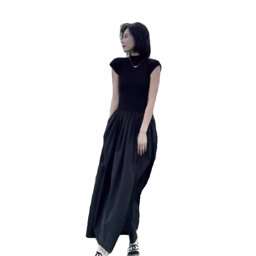XZOXZO法式黑色連衣裙女赫本風氣質小衆設計感長裙子夏季2025新款