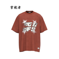 新款重磅美式復古麂皮絨字母刺綉短袖男T恤潮牌寬松情侶上衣女ins