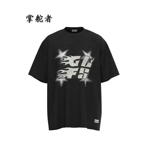 新款重磅美式復古麂皮絨字母刺綉短袖男T恤潮牌寬松情侶上衣女ins