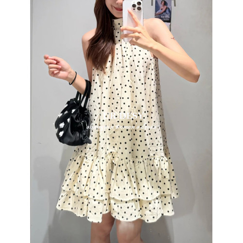 UR DESY2025夏季新款女裝法式簡約波點飄帶無袖連衣裙DWG750200