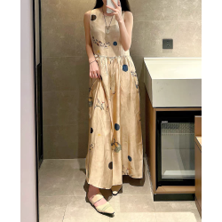 仙鶴與孔雀 UWA風100%桑蠶絲真絲寬鬆休閒無袖復古背心連衣裙夏女