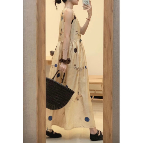 仙鶴與孔雀 UWA風100%桑蠶絲真絲寬鬆休閒無袖復古背心連衣裙夏女