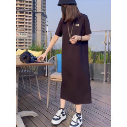 夏款高定哥特長短袖小黑裙時尚百搭休閒垂順氣質通勤大碼連衣裙女