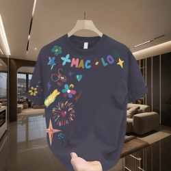 2025年夏季新款短袖男T恤美式手繪塗鴉高街休閒時尚潮流帥氣上衣