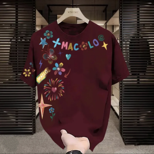 2025年夏季新款短袖男T恤美式手繪塗鴉高街休閒時尚潮流帥氣上衣 2025年夏季新款短袖男T恤美式手繪塗鴉高街休閒時尚潮流帥氣上衣