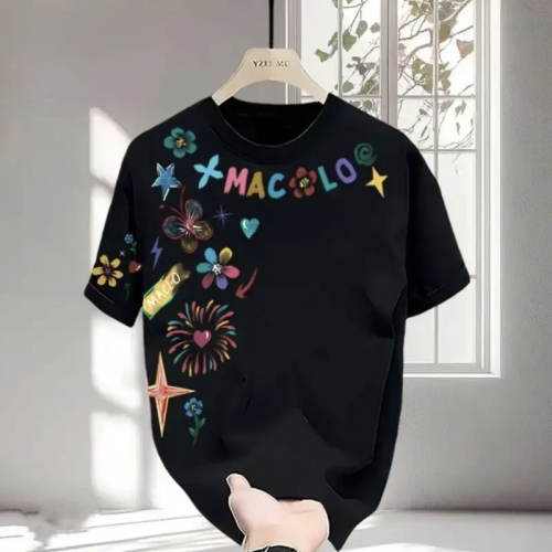 2025年夏季新款短袖男T恤美式手繪塗鴉高街休閒時尚潮流帥氣上衣 2025年夏季新款短袖男T恤美式手繪塗鴉高街休閒時尚潮流帥氣上衣