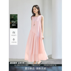 IHIMI海謐海島假日萊賽爾無袖連衣裙女2025夏季輕薄浪漫大擺裙子