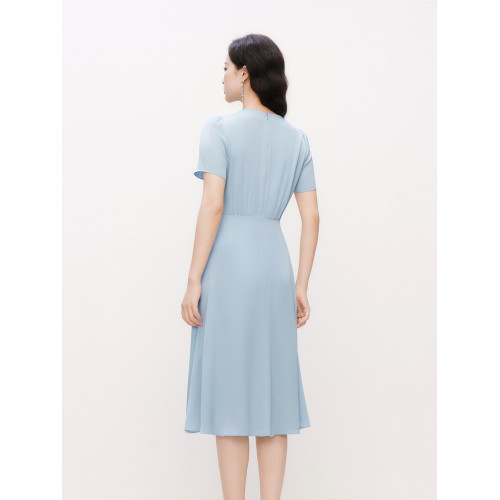【玫瑰裙】珂萊蒂爾2025年夏季新款醋酸優雅V領連衣裙女修身氣質