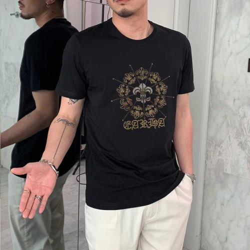 夏季新款時尚短袖男T恤高級潮牌十字架燙鑽潮流ins歐貨修身體恤衫