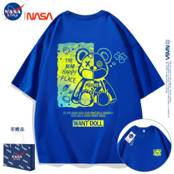 NASA夏季短袖男t恤女草莓熊熊大碼體恤新款百搭寬松純棉情侶半袖