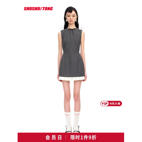 【SHUSHUTONG】女款時尚氣質優雅精緻荷葉邊無袖修身連衣裙A字裙