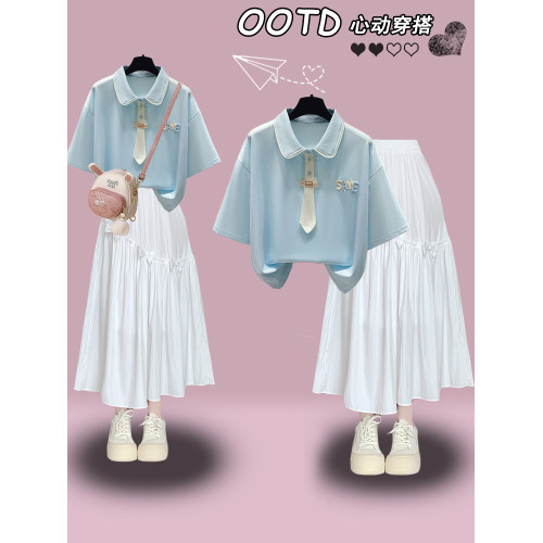 初中生連衣裙夏季女高中學生搭配套裝青少年女裝學院風兩件套裙子