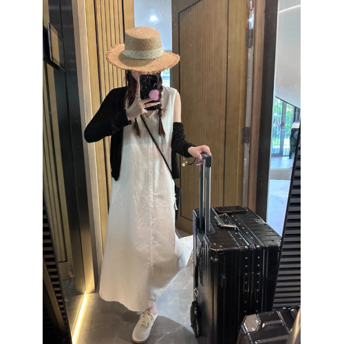 亞麻連衣裙氣質裙子女夏特殊對絲工藝棉麻V領無袖長裙背心裙