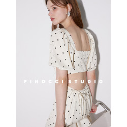 FINOCCI明星同款 夏季女法式減齡抽繩露腰背少女連衣裙高級感顯瘦