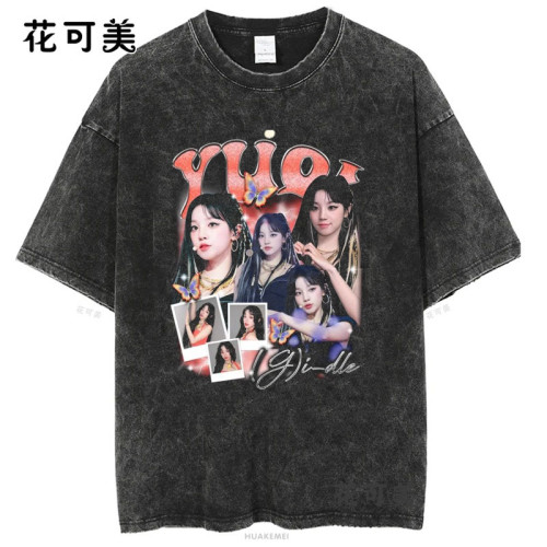 復古歐美潮牌搞笑創意圓領寬松美式印花水洗做舊短袖男t恤