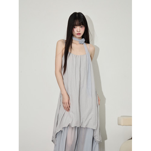 it:CHOCOOLATE法式氣質掛脖吊帶裙仙女連衣裙2025夏季寬松長裙子