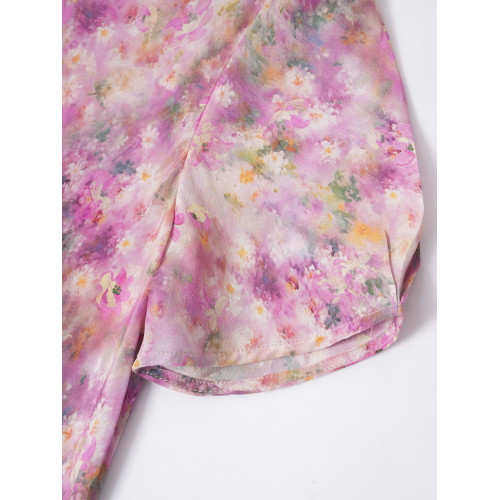 立體斜裁！桑蠶絲暈染印花短袖法式真絲連衣裙時尚修身長裙顯瘦女