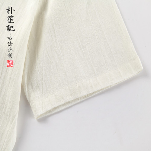 原創亞麻圓領男t恤寬松中式打底衫短袖透氣薄棉麻大碼夏季居士服