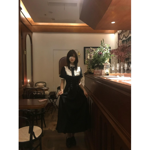 哥特蕾服量産型黑色收腰連衣裙設計感小衆亞文化裙子日系復古長裙