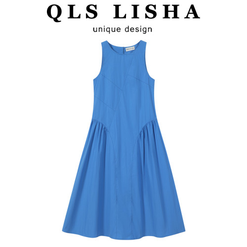 巧麗莎超好看獨特漂亮克萊因藍長裙子女夏2026新款無袖氣質連衣裙
