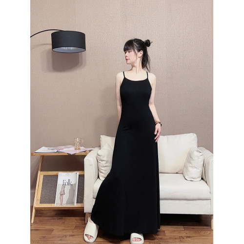 MSQ垂感莫代爾連衣裙女吊帶裙2025夏收腰露肩無袖大擺裙打底長裙