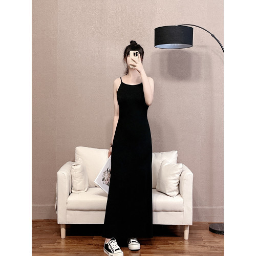 MSQ垂感莫代爾連衣裙女吊帶裙2025夏收腰露肩無袖大擺裙打底長裙