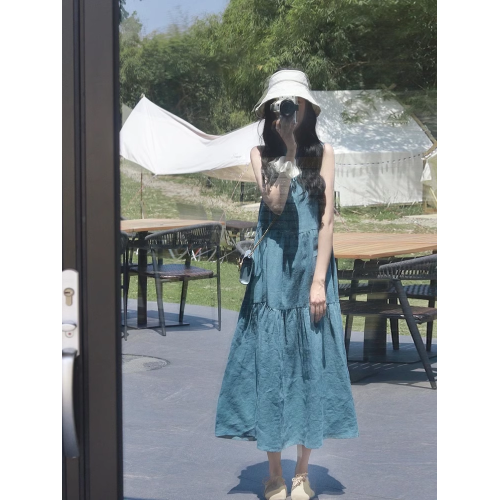 XZOXZO法式文藝高級感系帶無袖連衣裙夏季氣質慵懶寬松度假長裙女