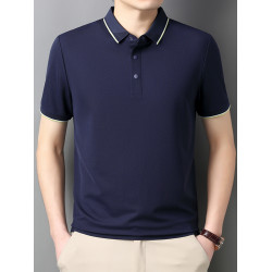皮爾卡丹夏裝短袖男t恤夏季冰絲男士polo衫無痕翻領休閒純色上衣