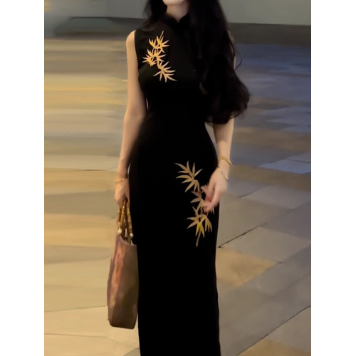 【加長版】高個子170夏季新中式包臀到腳踝修身彈力旗袍連衣裙女