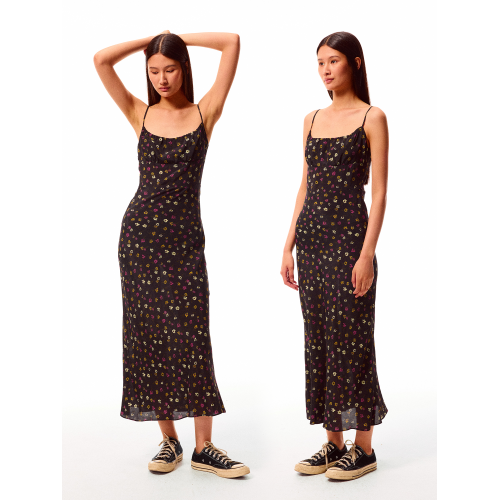 alright then夏日復古碎花可調節肩帶真絲混紡桑蠶絲吊帶連衣裙