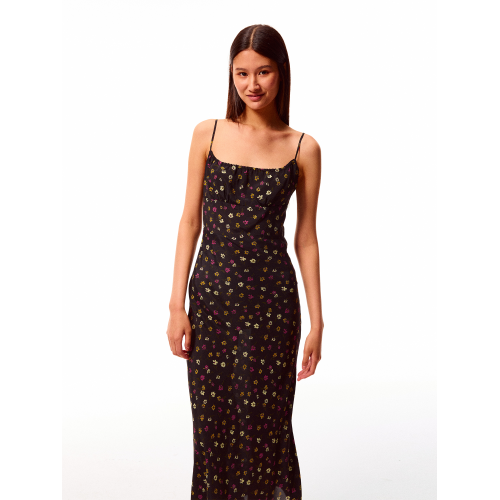 alright then夏日復古碎花可調節肩帶真絲混紡桑蠶絲吊帶連衣裙