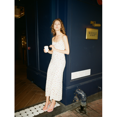 alright then夏日復古碎花可調節肩帶真絲混紡桑蠶絲吊帶連衣裙