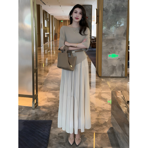 專櫃高定時尚連衣裙套裝女2025夏季新款顯瘦短袖上衣半身裙兩件套