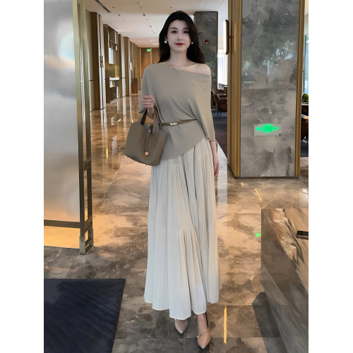 專櫃高定時尚連衣裙套裝女2025夏季新款顯瘦短袖上衣半身裙兩件套