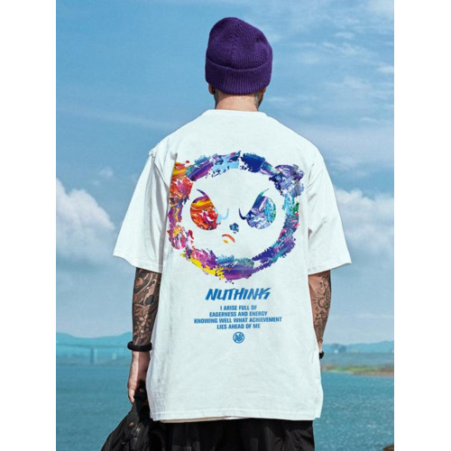 夏季新款國潮港風卡通大碼短袖男t恤潮ins潮牌潮流印花白色半袖