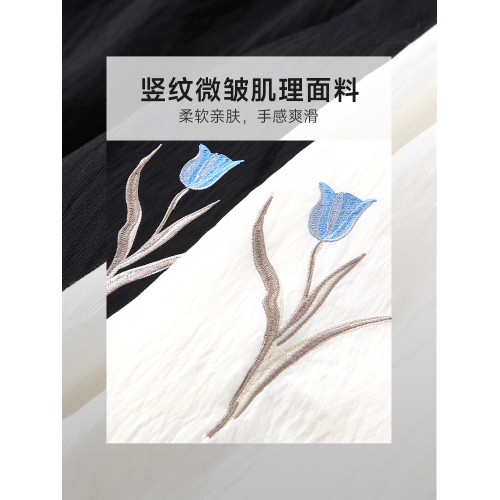 兩三事法式襯衫連衣裙2025新款夏季印花刺綉寬松短袖長裙濃情香鬱