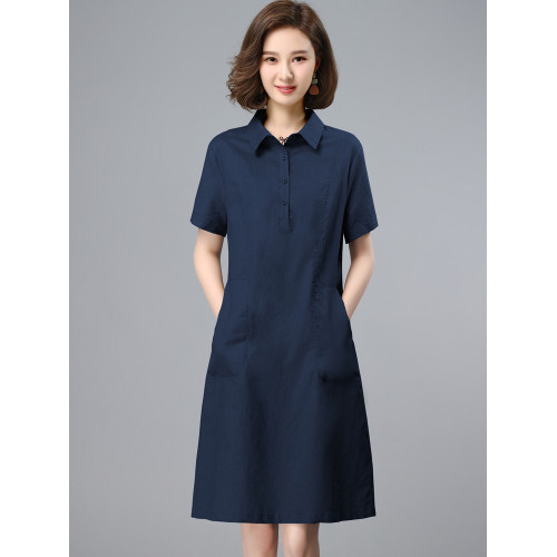 亞麻連衣裙女短袖2025夏季新款媽媽休閒顯瘦遮肚子高級棉麻薄裙子