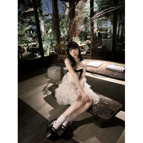 muggle studio 修訂版 夏季波點千金吊帶蛋糕生日小禮裙連衣裙miu