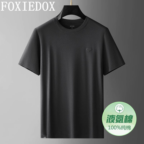 FOXIEDOX男裝夏季超新薄款純棉短袖t恤2025寬松中年爸爸圓領男T恤